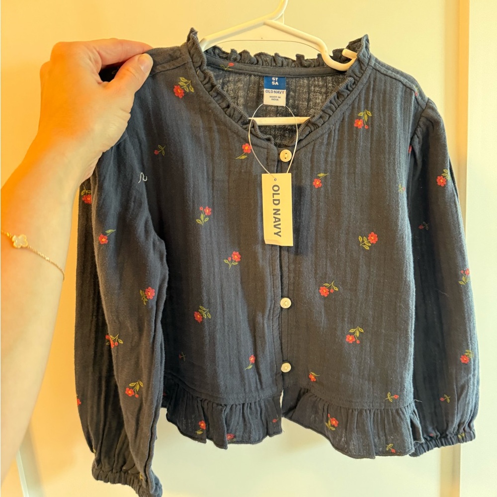 Old Navy Kids Dark Gray Floral Blouse